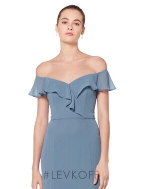 NWT BILL LEVKOFF SLATE BLUE CHIFFON GOWN SIZE 8